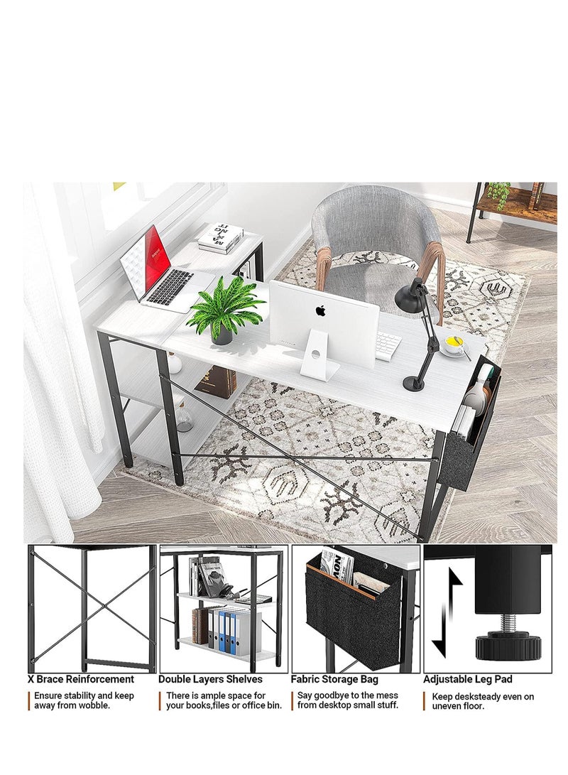 زويهاو مكتب ألعاب على شكل حرف L مقاس 40 بوصة مع أرفف تخزين ومكتب زاوية ومكاتب منزلية مع حقيبة تخزين (أبيض) - Image 2