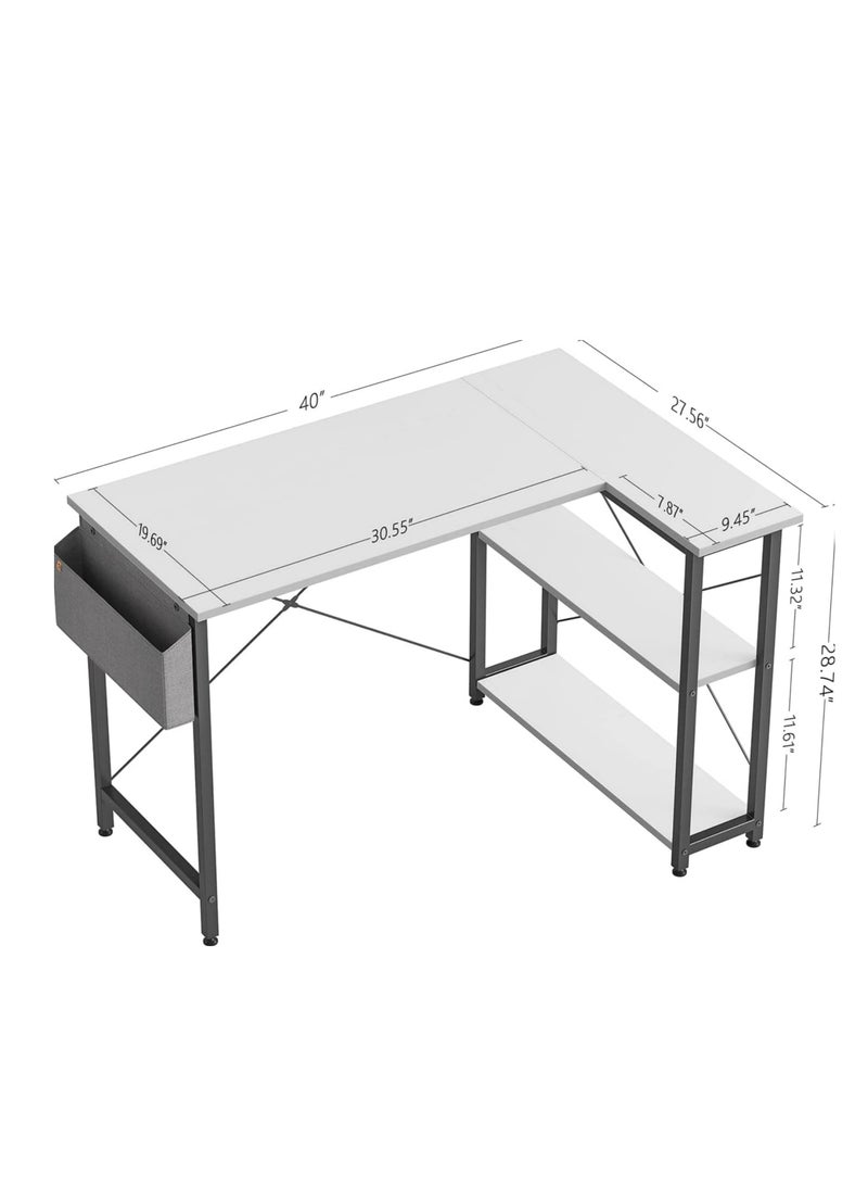 زويهاو مكتب ألعاب على شكل حرف L مقاس 40 بوصة مع أرفف تخزين ومكتب زاوية ومكاتب منزلية مع حقيبة تخزين (أبيض) - Image 3