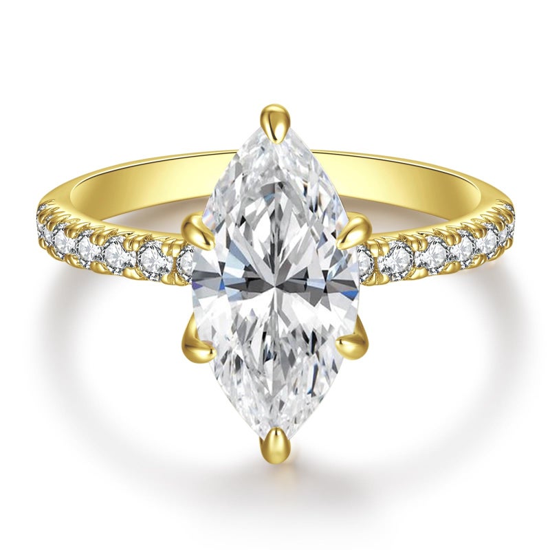 AVECON 3.5CT Marquise Cut Engagement Ring for Women, Wedding Promise Cubic Zirconia Band, 14K Gold Plated Bridal Half Eternity Simulated Diamond Rings for Anniversary, Size 5 - Image 1