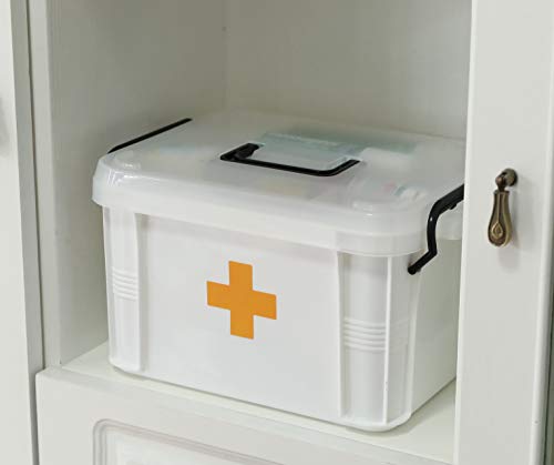 Basicwise White Large Empty Medical Box for Home Emergency Supplies, Travel, Car, and Dorms – Compact First Aid Box with Handle, Detachable Tray and Locking Lid – Medical Organizer and First Aid Kit Storage - Image 2