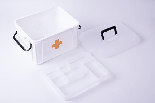 Basicwise White Large Empty Medical Box for Home Emergency Supplies, Travel, Car, and Dorms – Compact First Aid Box with Handle, Detachable Tray and Locking Lid – Medical Organizer and First Aid Kit Storage - Image 3