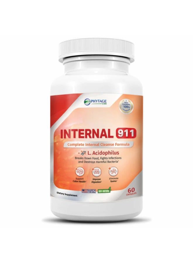 Phytage Labs Internal 911 Colon Cleanse Detox Supplement - Natural Laxative Cleanser Removes Toxins for Better Digestion and Radiant Skin - 60 Capsules - Image 1