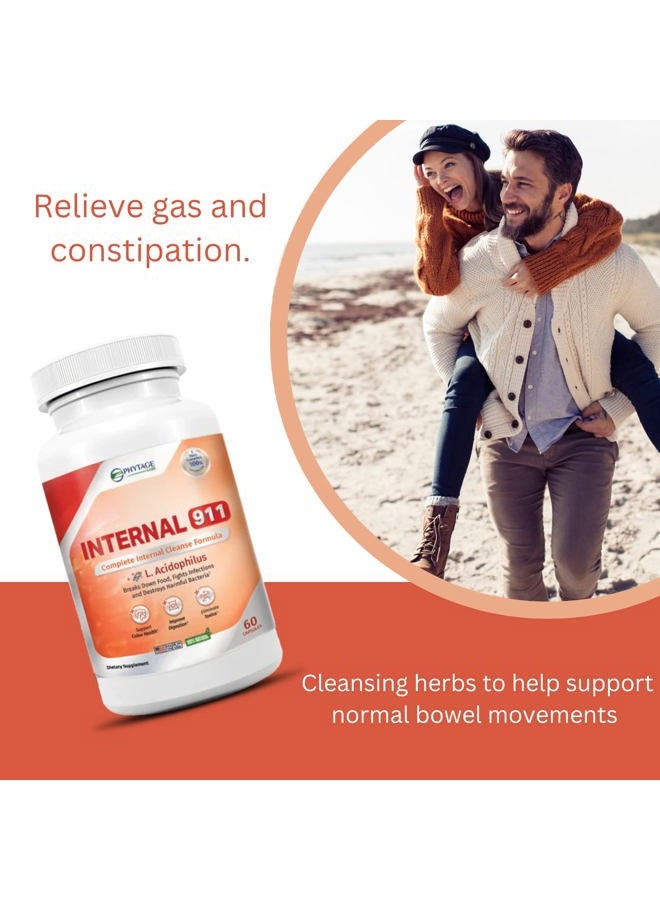 Phytage Labs Internal 911 Colon Cleanse Detox Supplement - Natural Laxative Cleanser Removes Toxins for Better Digestion and Radiant Skin - 60 Capsules - Image 2