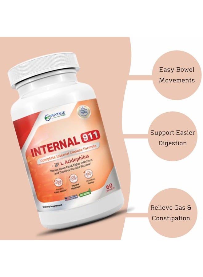 Phytage Labs Internal 911 Colon Cleanse Detox Supplement - Natural Laxative Cleanser Removes Toxins for Better Digestion and Radiant Skin - 60 Capsules - Image 4