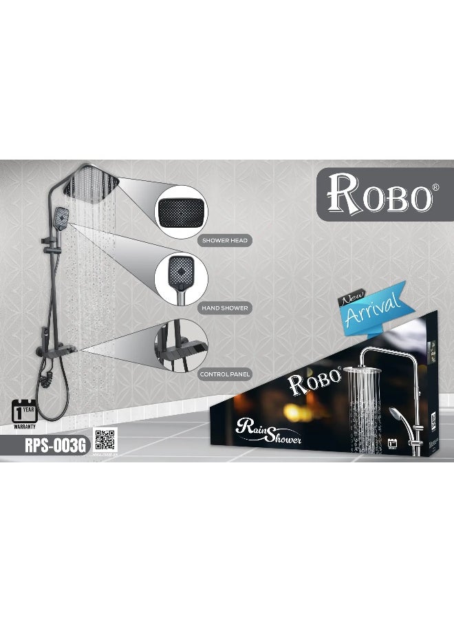 ROBO Enhanced Premium Matte Grey Shower System | Rectangular Rain Shower, Hand Spray, Faucet & Mixer | Modern Bathroom 
