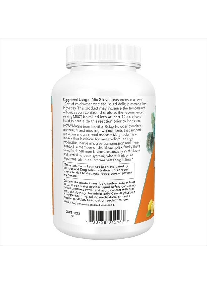 now - Supplements,powder Magnesium Inositol Relax, Nervous System Support*, Fizzy Lemonade Flavor, 16-Ounce - Image 1