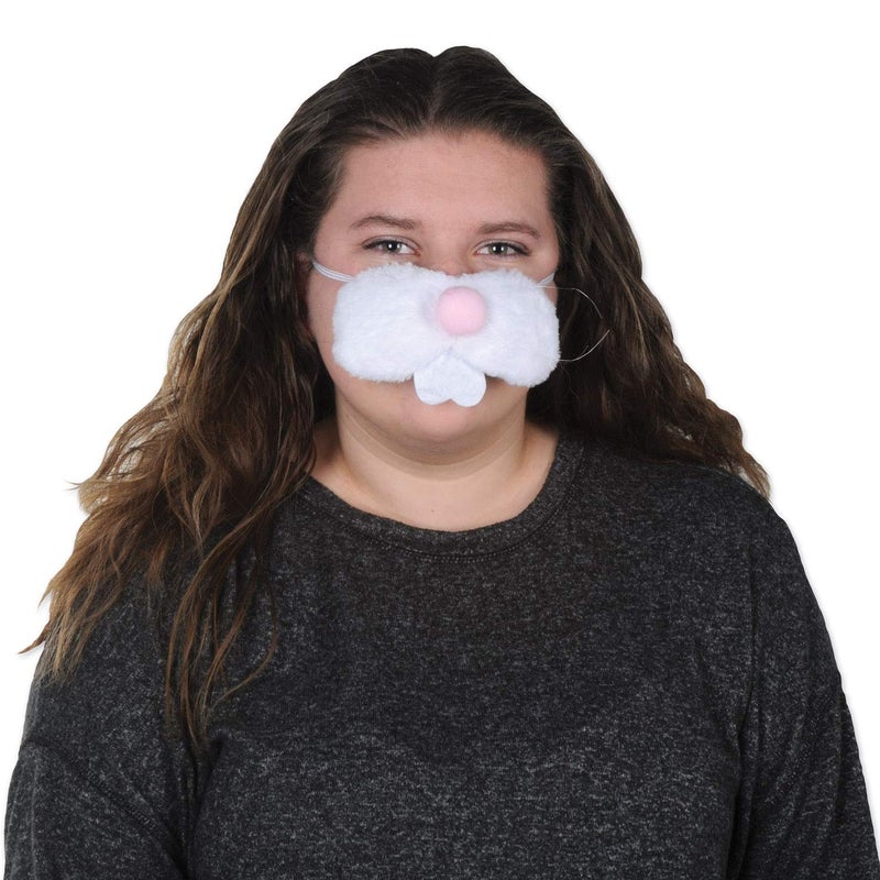 Beistle Plush Bunny Nose Costume Accessory â€“ White Faux Fur with Pink Nose, Teeth, Whiskers and Elastic Band, Animal Dress-Up for Easter, Mascot Costumes, Spring Events, and Holiday Photo Props, 5Â¾" - Image 2