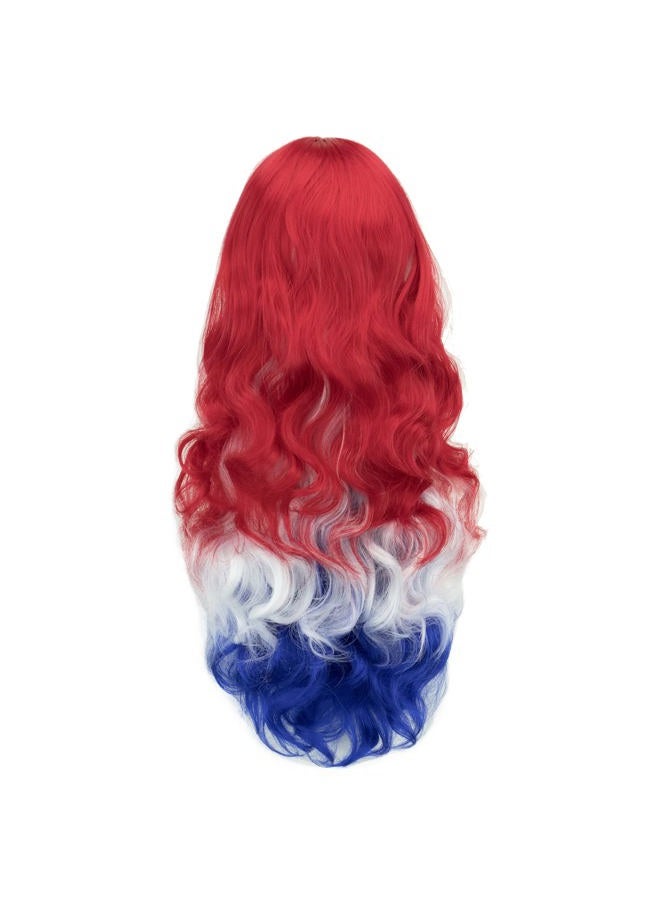 IMISSU Flag Color Design Hair Cosplay Wigs with Bangs Halloween Costume Wig (GB Flag Red White Blue) - Image 4