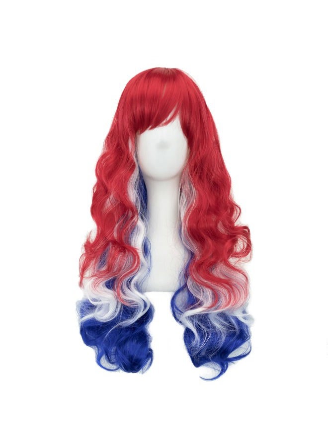 IMISSU Flag Color Design Hair Cosplay Wigs with Bangs Halloween Costume Wig (GB Flag Red White Blue) - Image 2