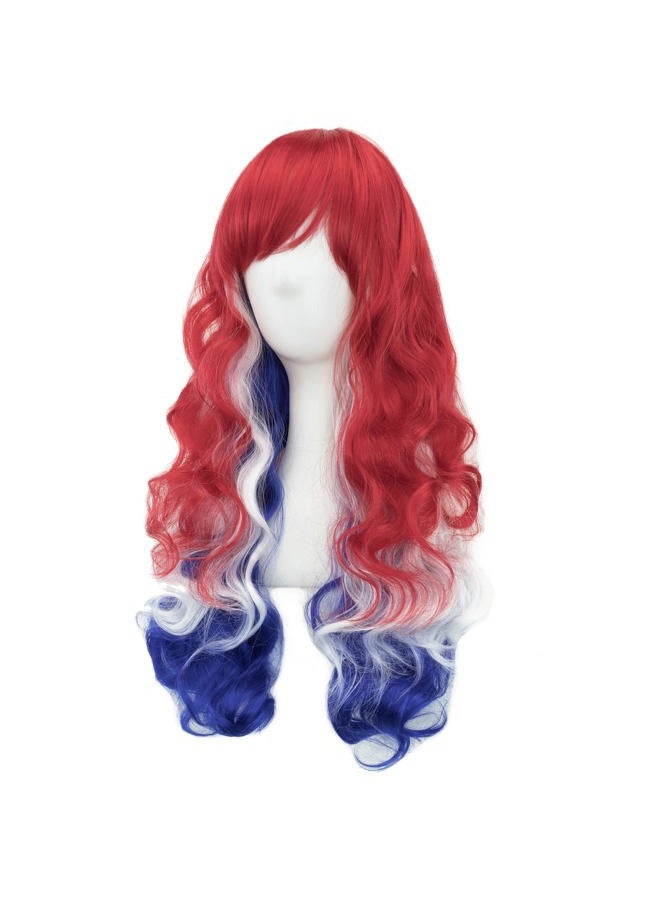 IMISSU Flag Color Design Hair Cosplay Wigs with Bangs Halloween Costume Wig (GB Flag Red White Blue) - Image 3