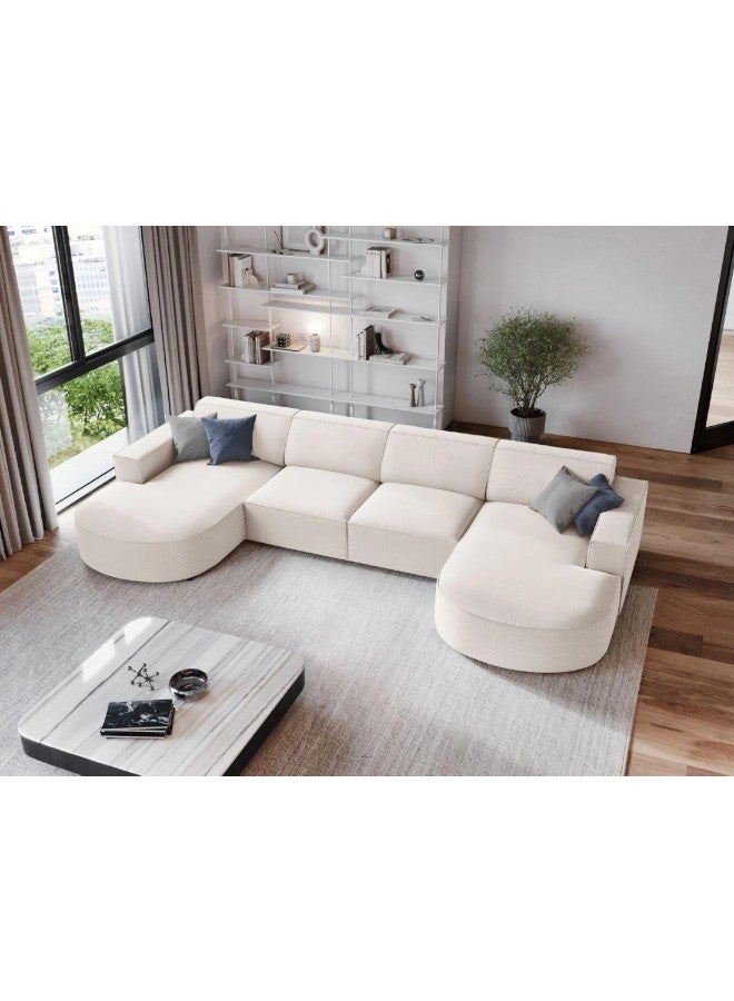 هوم جويز كنب زاية أوربان كلاسيك حرف U - خشب سويدي - قماش مخمل - بيج - Image 1