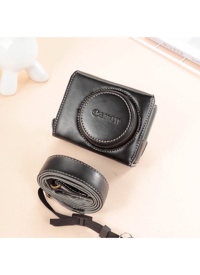ماركة غير محددة حقيبة كاميرا Canon G7X2 G7X3 G9X SX720 SX730 SX740 غطاء كاميرا حافظة واقية لمعدات التصوير الفوتوغرافي حقيبة مستندات جلدية - الأبعاد: G7X2/G7X3 "نمط جلد زيتي فاخر" أسود  - Image 1