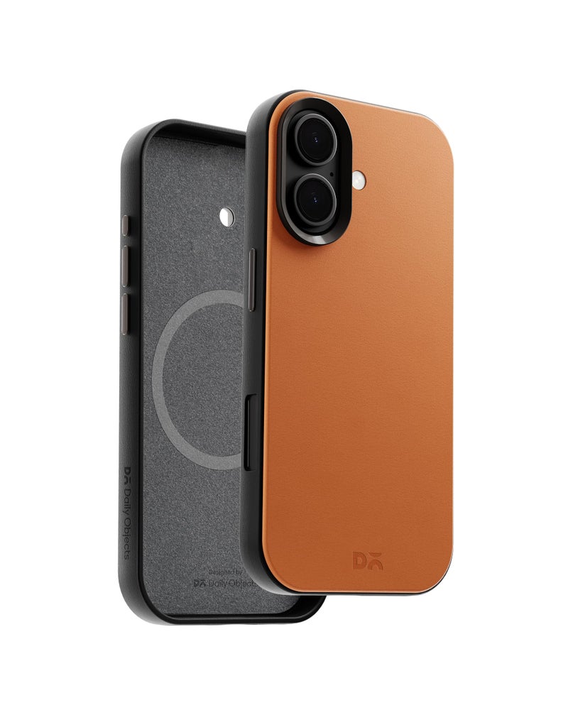 DailyObjects Leatherite Case for iPhone 16 Compatible with Mag-Safe Wireless Charging | Tan-Grey Hybrid Magnetic Back Cover - Image 3