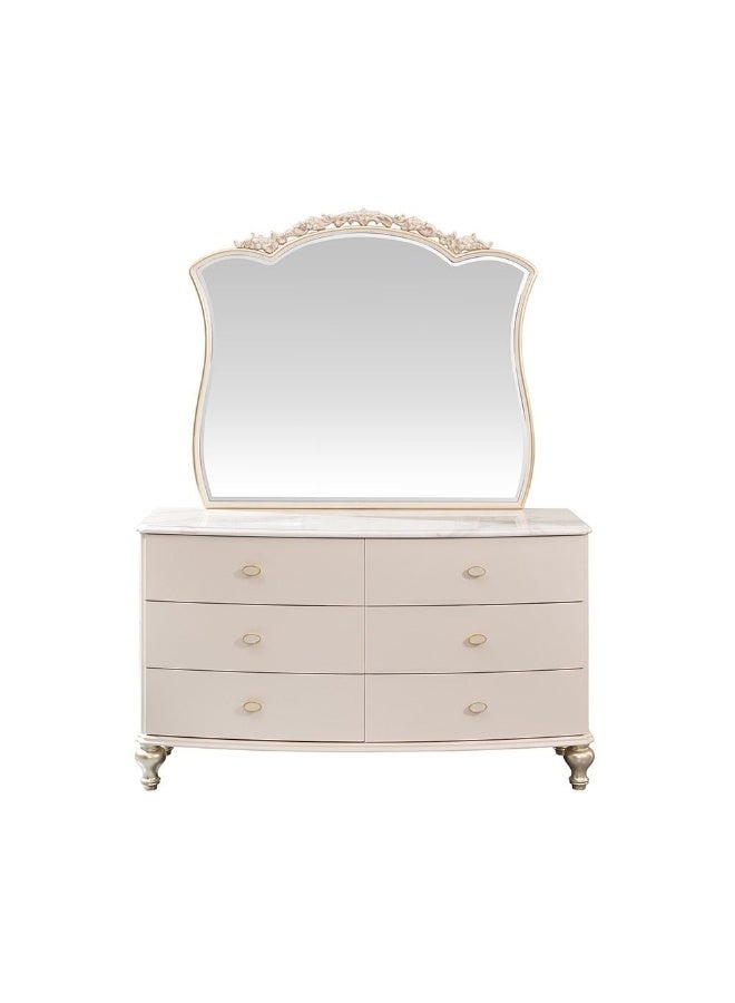 DANUBE HOME طاولة زينة ياسمين مع مرآة وكرسي مجموعة مكياج أنيقة لغرفة النوم طاولة مكياج أنيقة مع تخزين ديكور منزلي متين وعصري لمنطقة الزينة الخاصة بك - بيج فاتح - Image 1