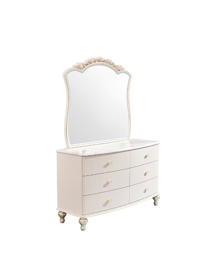 DANUBE HOME طاولة زينة ياسمين مع مرآة وكرسي مجموعة مكياج أنيقة لغرفة النوم طاولة مكياج أنيقة مع تخزين ديكور منزلي متين وعصري لمنطقة الزينة الخاصة بك - بيج فاتح - Image 2