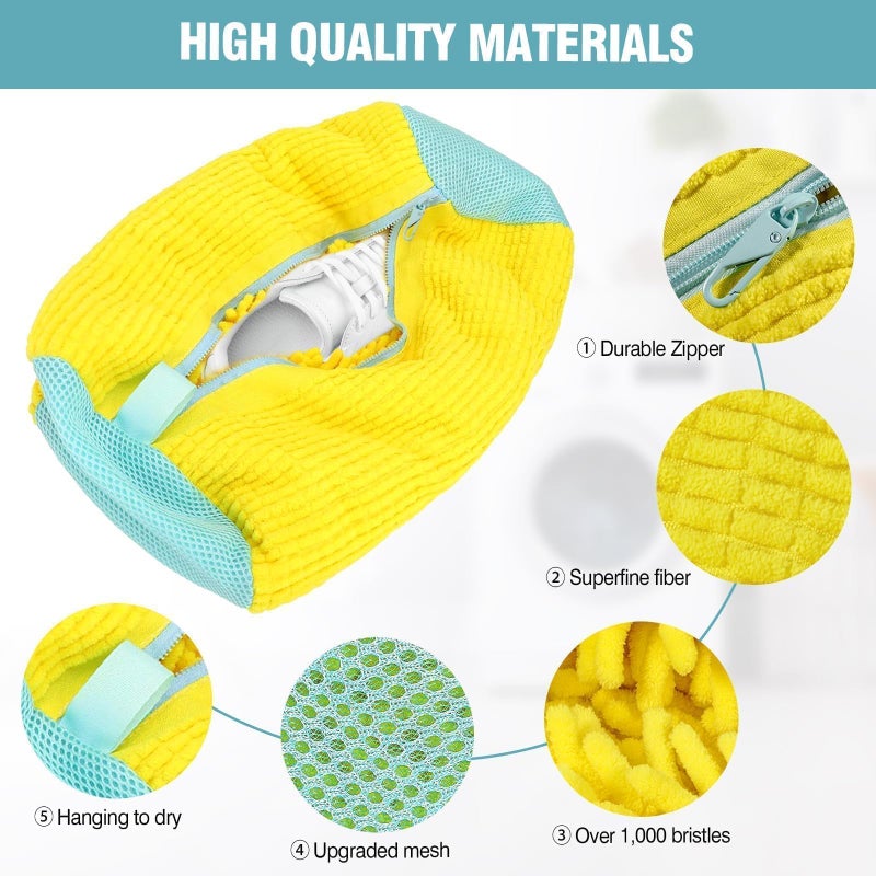 Gripooaven Shoe Washing Machine Bag, Shoe Laundry Bag for Washer and Dryer, Include Dry Net Bag, Reusable and Durable Zipper with Hook Design, Shoe Washing Bag for Sneaker (Yellow, 2 Pack) - Image 3