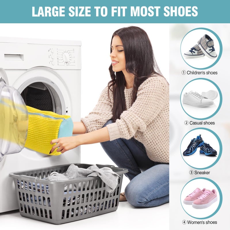 Gripooaven Shoe Washing Machine Bag, Shoe Laundry Bag for Washer and Dryer, Include Dry Net Bag, Reusable and Durable Zipper with Hook Design, Shoe Washing Bag for Sneaker (Yellow, 2 Pack) - Image 5