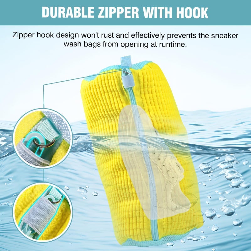 Gripooaven Shoe Washing Machine Bag, Shoe Laundry Bag for Washer and Dryer, Include Dry Net Bag, Reusable and Durable Zipper with Hook Design, Shoe Washing Bag for Sneaker (Yellow, 2 Pack) - Image 4