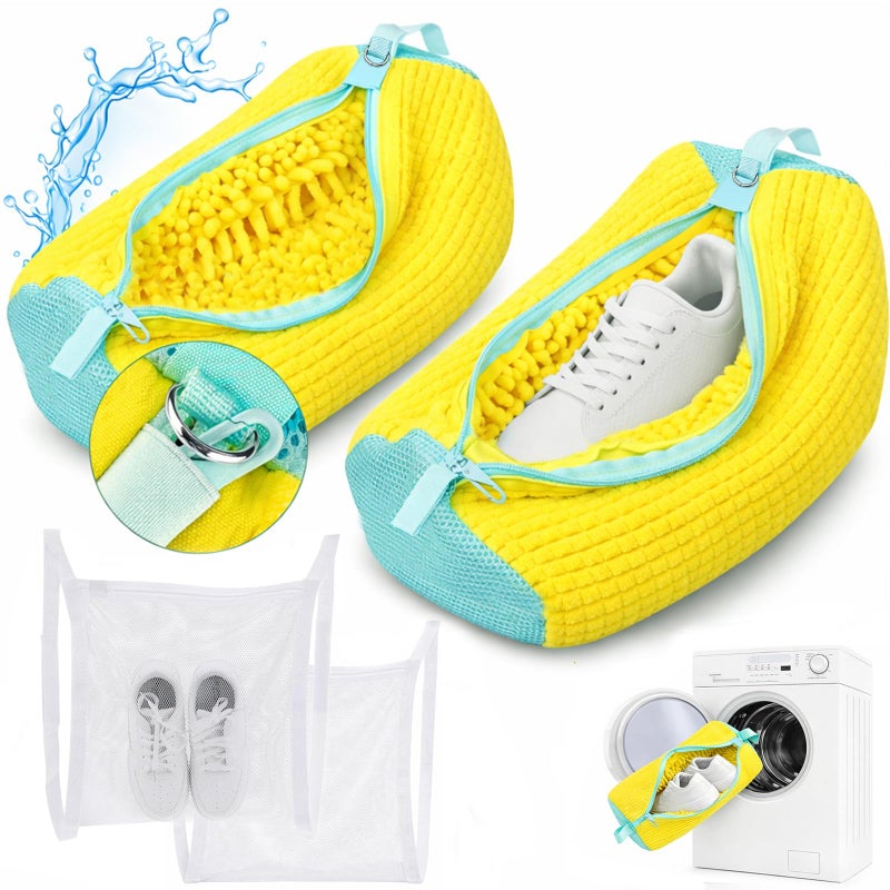 Gripooaven Shoe Washing Machine Bag, Shoe Laundry Bag for Washer and Dryer, Include Dry Net Bag, Reusable and Durable Zipper with Hook Design, Shoe Washing Bag for Sneaker (Yellow, 2 Pack) - Image 1