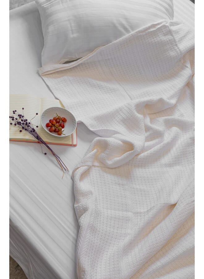 MEHALLA Bed Cover - Doby - Double - 230×250 - White - 100% Cotton