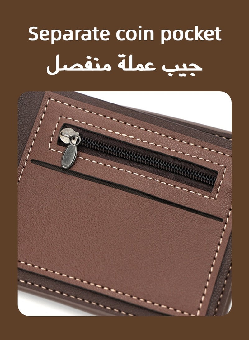 Men's Matte Leather Tri-Fold Wallet, Buckle Short Money Clip, Multi Slot Credit Card Holder for Daily Carry, Commute, Business, Gift - Image 4