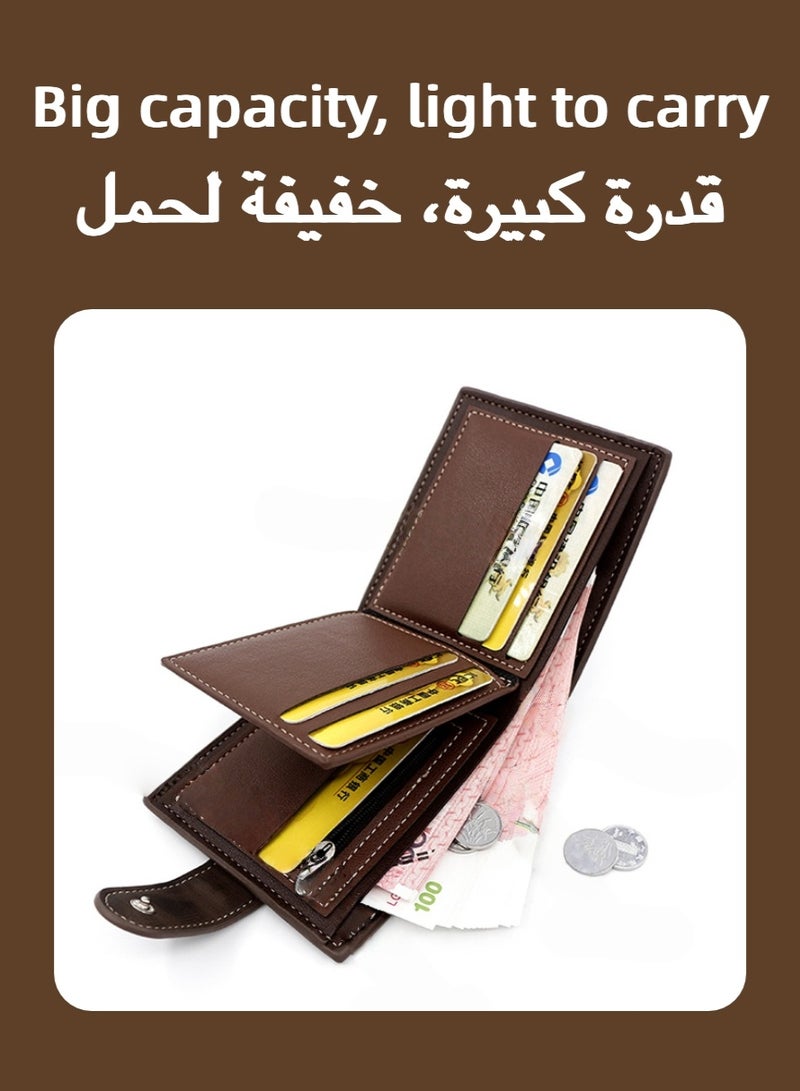 Men's Matte Leather Tri-Fold Wallet, Buckle Short Money Clip, Multi Slot Credit Card Holder for Daily Carry, Commute, Business, Gift - Image 2