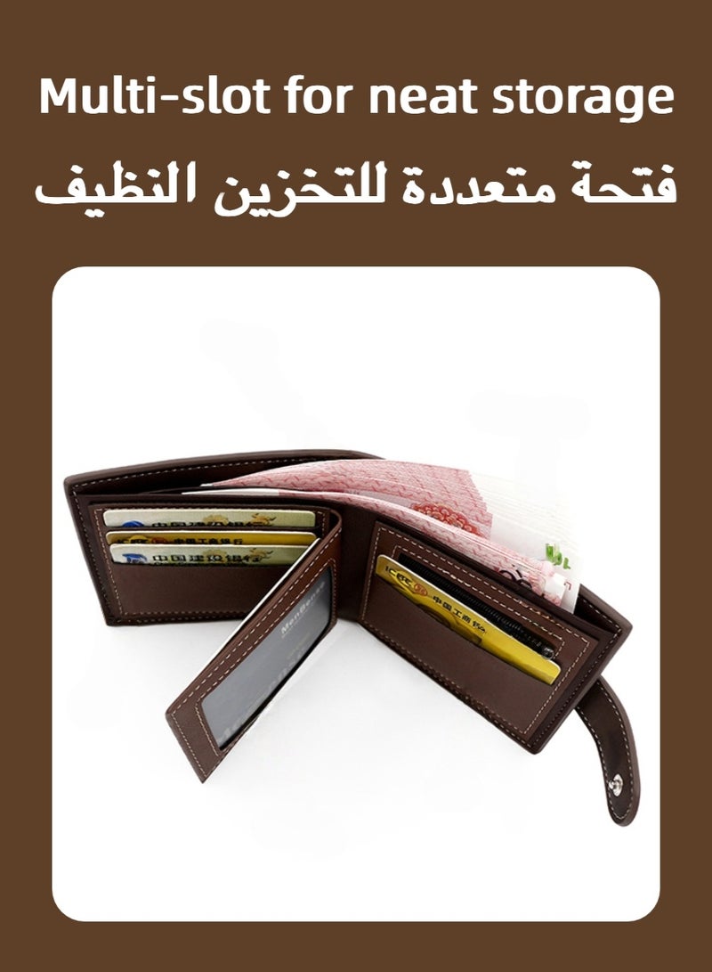 Men's Matte Leather Tri-Fold Wallet, Buckle Short Money Clip, Multi Slot Credit Card Holder for Daily Carry, Commute, Business, Gift - Image 3