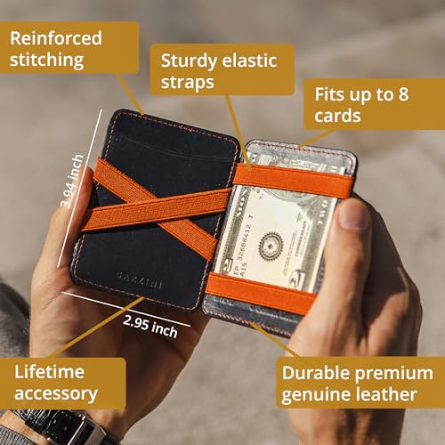 GARZINI محفظة غارزيني السحرية، محفظة بسيطة للرجال مع حامل بطاقات RFID، صندوق هدايا، محفظة جلدية لـ 8 بطاقات، كربون - Image 2