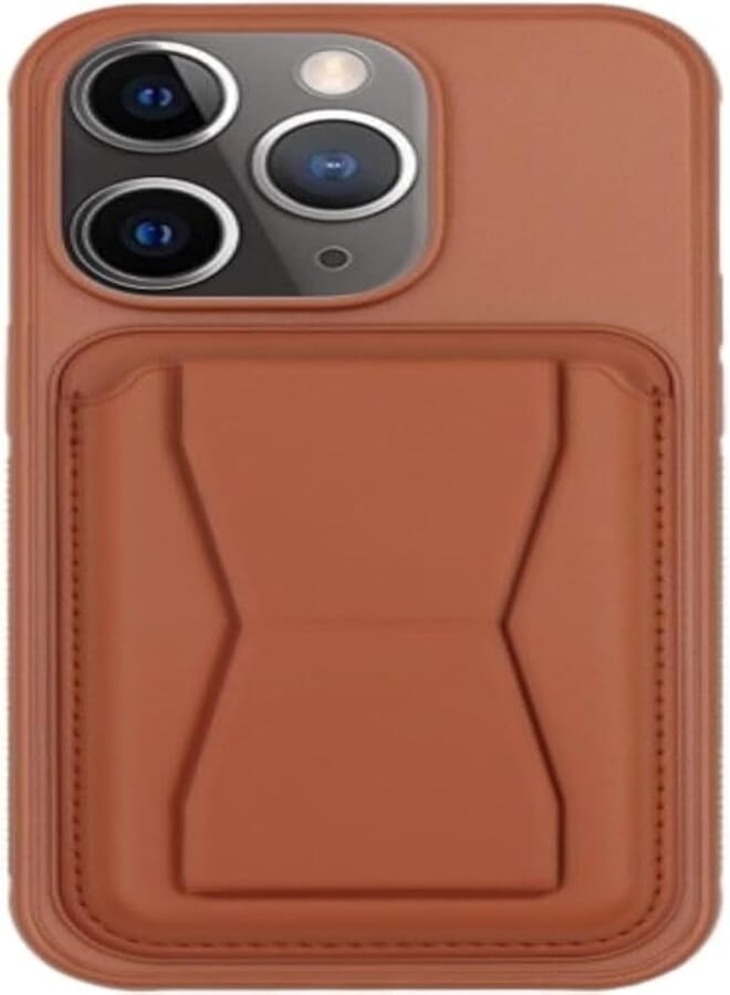 Next Next Store Leather Case Compatible with iPhone 13ProMax Shockproof Leather Back Card Storage Plus Phone Stand (Brown)