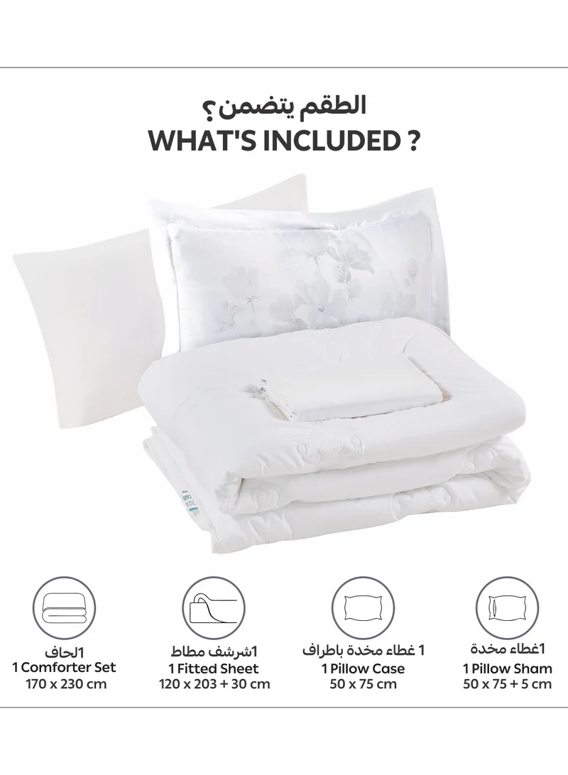 Donetella Bedding Comforter Set, Single Size Fits 120x200 cm - 4-Pcs Digital Print Quilted Bed Set, Microfiber Fabric - 1 Comforter, 1 Fitted Sheet, 1 Pillowcase And  1 Pillow Sham