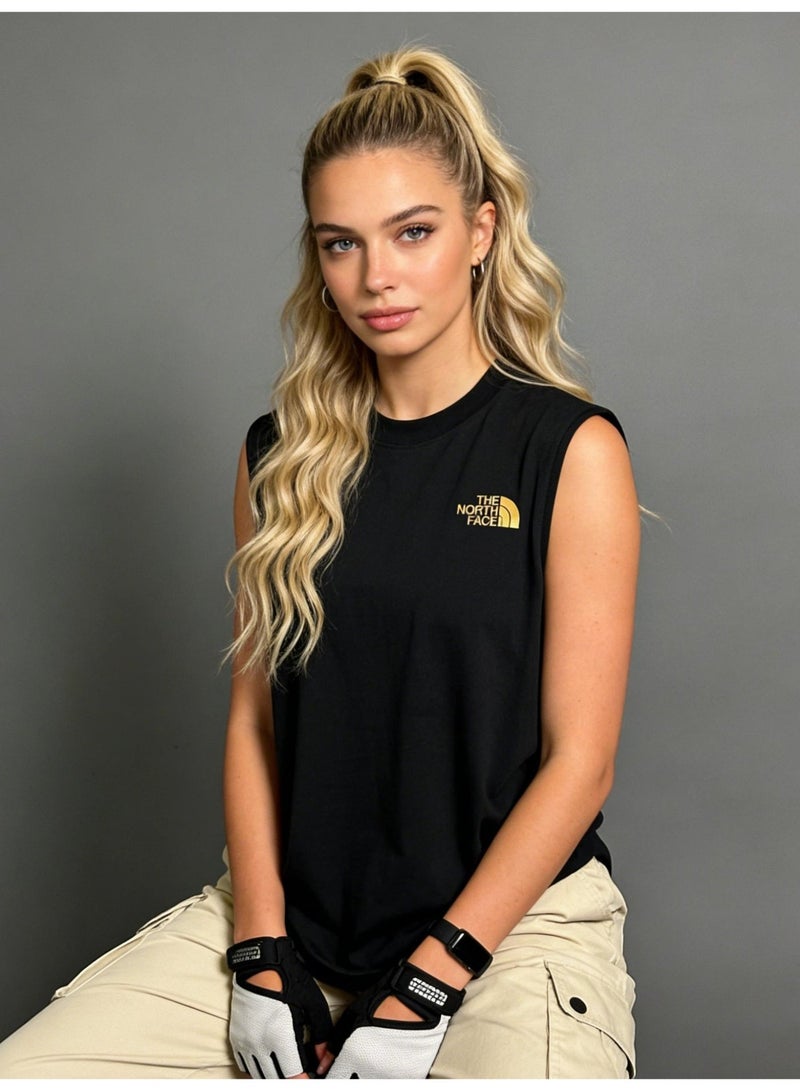 THE NORTH FACE North sleeveless vest T-shirt gold logo printing loose version-cotton round neck-the same for men and women - Image 3