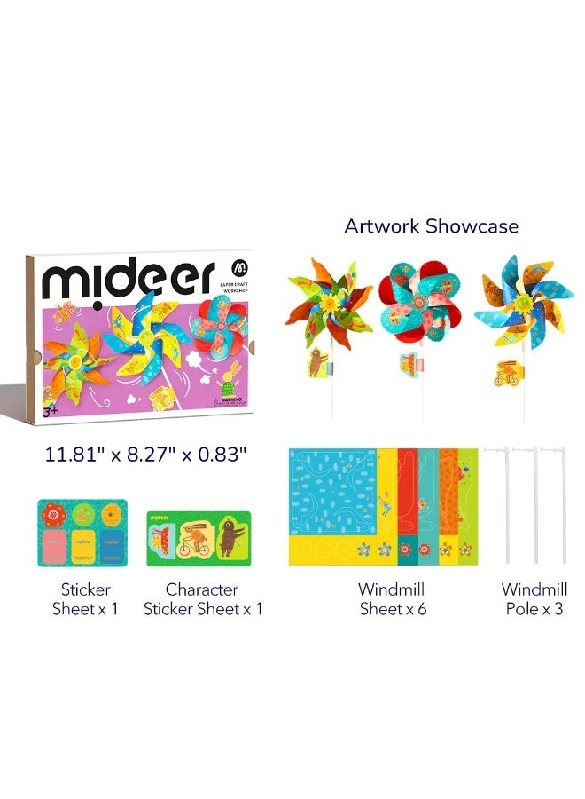 MiDeer Paper Craft Workshop Windmill Kingdom Origami Kit for Kids – DIY Paper Windmill Craft Set with Poles & Stickers, Creative STEM Art Activity Designed with Maria Dek, Educational Hands-On Craft Toy for Kids Age 3+ - Image 2