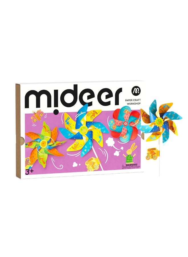 MiDeer Paper Craft Workshop Windmill Kingdom Origami Kit for Kids – DIY Paper Windmill Craft Set with Poles & Stickers, Creative STEM Art Activity Designed with Maria Dek, Educational Hands-On Craft Toy for Kids Age 3+ - Image 1