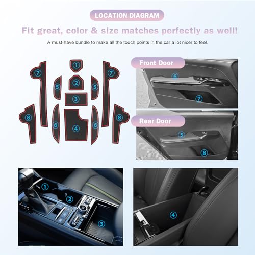 LUWU for 2025 2026 Kia K5 Accessories - for 2025 2026 Kia K5 LXS/GT/GT-Line/EX Door Slot Mats Cup Holder Inserts Center Console Liners Mats Red-Trim - 12 PCS/Sets - Image 5