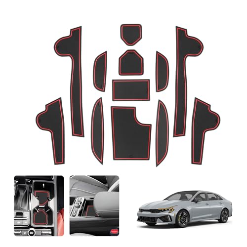 LUWU for 2025 2026 Kia K5 Accessories - for 2025 2026 Kia K5 LXS/GT/GT-Line/EX Door Slot Mats Cup Holder Inserts Center Console Liners Mats Red-Trim - 12 PCS/Sets - Image 1