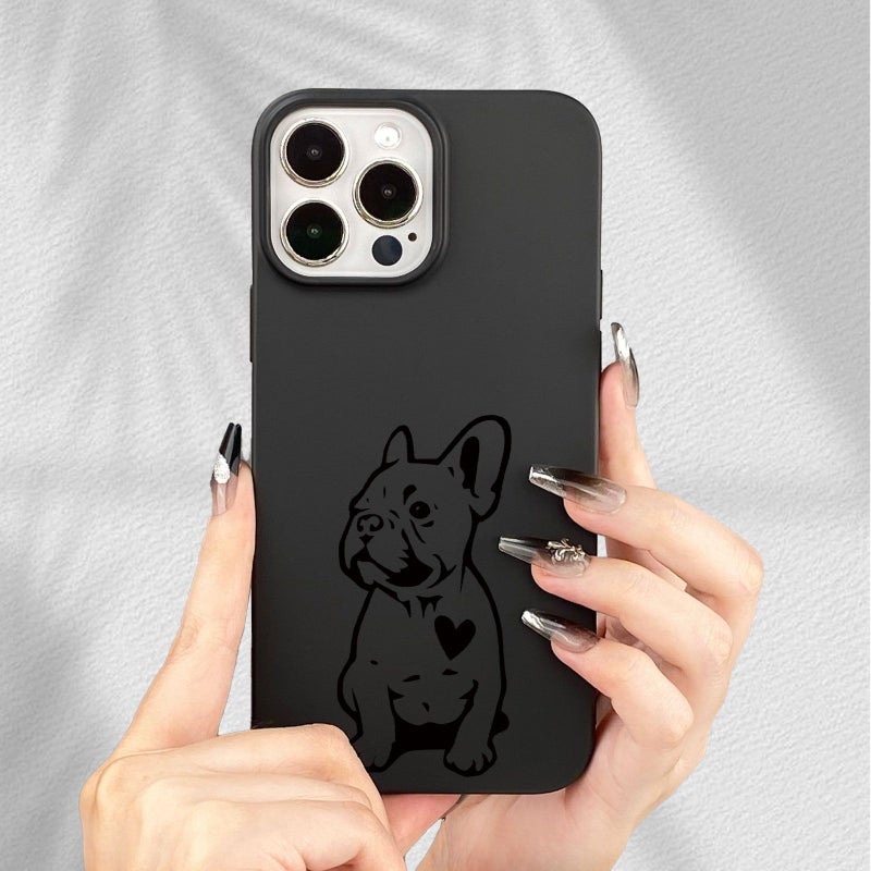 حافظة هاتف لـ iPhone 14 Pro، نسيج مات أسود، حماية شاملة، نقش كلب فرنسي، هدية عملية للأصدقاء في العطلات - Image 4