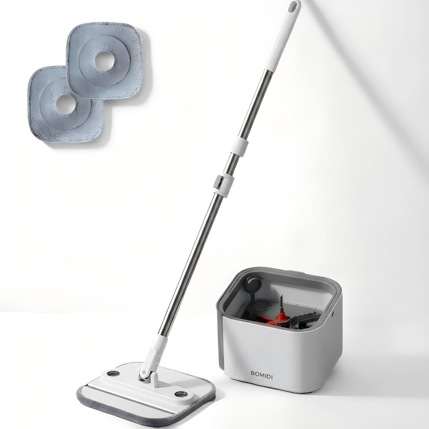 BOMIDI Spin Mop and Bucket Set, Hands-Free Self-Cleaning Floor Mop with Clean/Dirty Water Separation, 360° Swivel Head, Easy Wring, Detachable Microfiber Mops for Home Kitchen