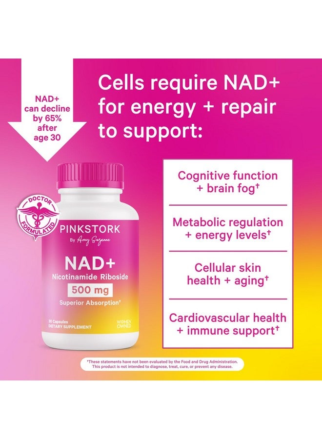 Pink Stork مكمل نيكوتيناميد ريبوسيد 500 ملغ من بينك ستورك للنساء - دعم الشيخوخة الصحية - تجديد الخلايا للطاقة، الصحة العقلية، صحة الجلد - مدروس سريرياً، 30 كبسولة - Image 2