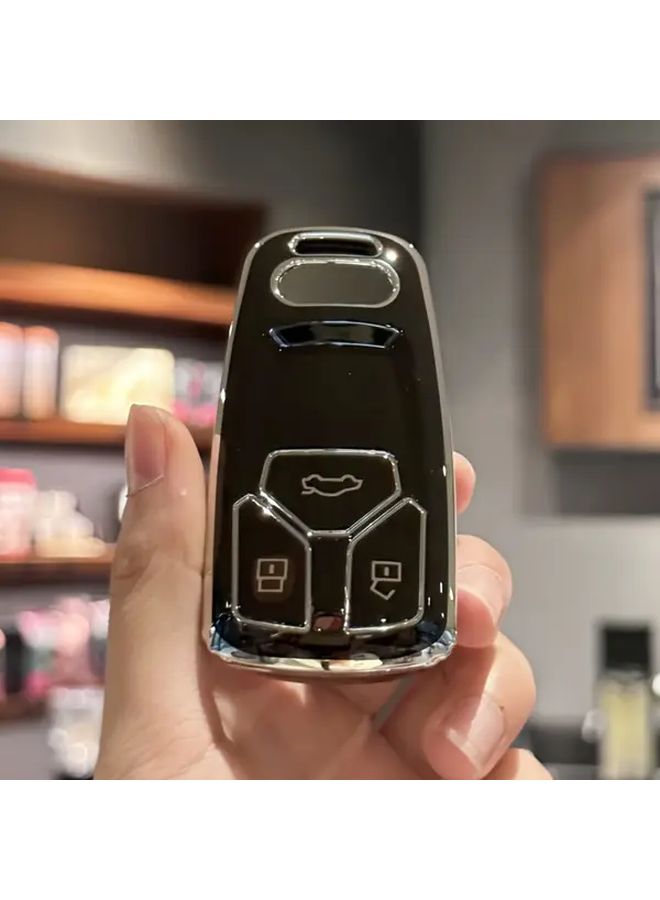 غطاء مفتاح TPU وردي مع حبل جلد مضفر متوافق مع طرازات أودي، علبة مفتاح متينة واقية. - Image 5