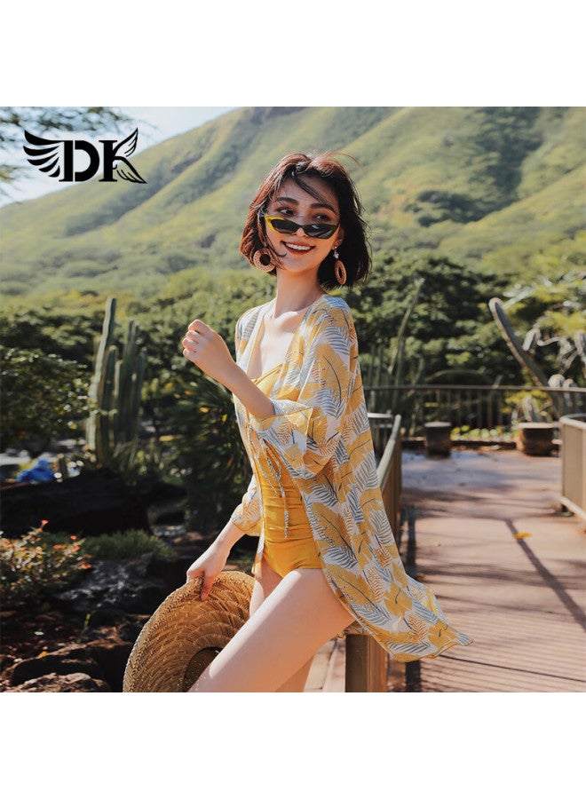 Dk One-piece Swimsuit For Women, New Popular Style, High-end Feel For Beach And Hot Springs, Deep Yellow , Size L - Image 4