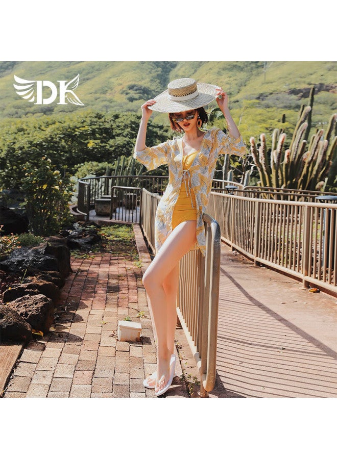 Dk One-piece Swimsuit For Women, New Popular Style, High-end Feel For Beach And Hot Springs, Deep Yellow , Size L - Image 2