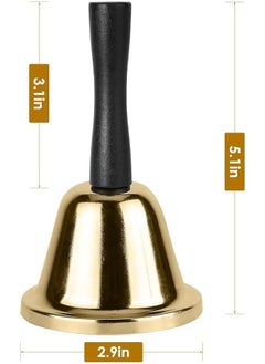 erorex Gold Hand Bell Steel Hand Bell Call Bell For Wedding Adults Dinner Bells For Food Line Classroom Bell For Inside Alarm Jingles Ringing  - Image 2