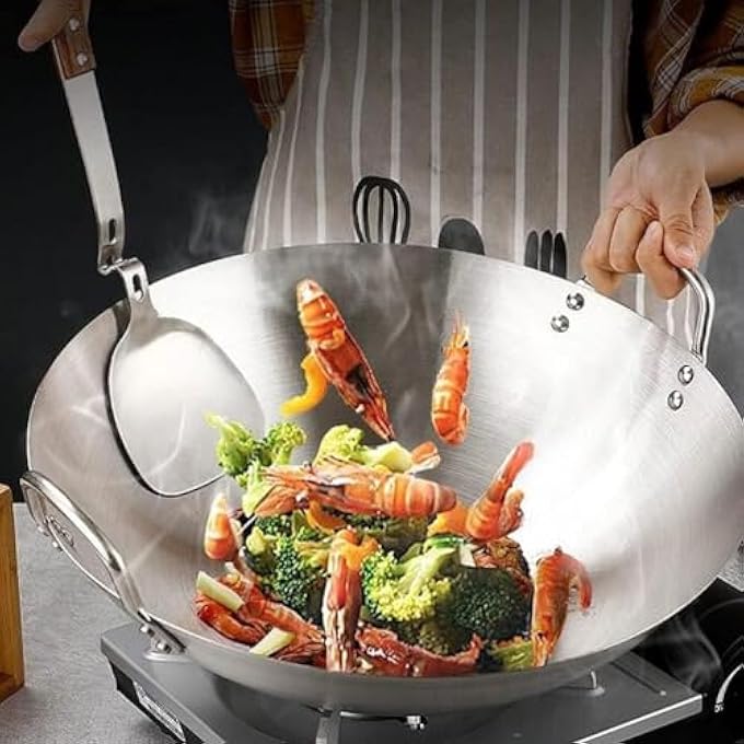 Silk Route Stainless Steel Wok Pan Stir Fry Pan Deep Frying Wok Nonstick Frying Skillet With Double Handles Flat Bottom Wok Chinese Cooking Wok 34Cm1338 Inch - Image 5