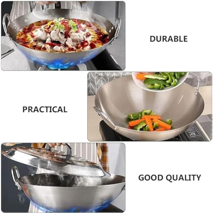 Silk Route Stainless Steel Wok Pan Stir Fry Pan Deep Frying Wok Nonstick Frying Skillet With Double Handles Flat Bottom Wok Chinese Cooking Wok 34Cm1338 Inch - Image 4