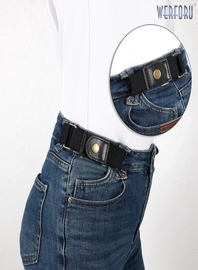 WERFORU No Buckle Stretch Belt for Women and Men Elastic Waist Belt up to 72 Inches for Jeans Pants, B-black+black, Fit 2 loop distance 4"-9" - Image 2