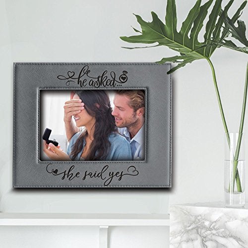 BELLA BUSTA-He asked... She said YES-Custom Wedding Proposal Keepsake- Engagement Leather Photo Frame(5x7 Horizontal) - Image 3
