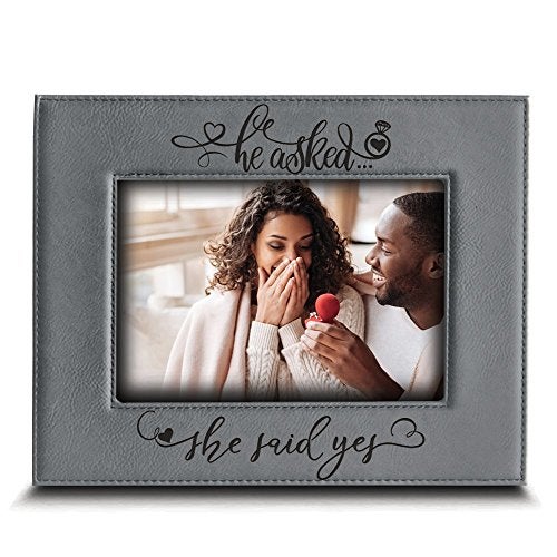 BELLA BUSTA-He asked... She said YES-Custom Wedding Proposal Keepsake- Engagement Leather Photo Frame(5x7 Horizontal) - Image 1