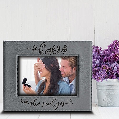BELLA BUSTA-He asked... She said YES-Custom Wedding Proposal Keepsake- Engagement Leather Photo Frame(5x7 Horizontal) - Image 2