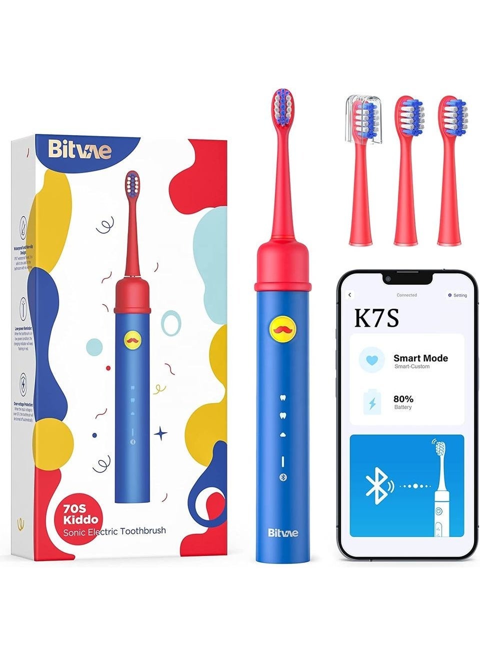 Bitvae K7S Electric Toothbrush for Kids | Rechargeable Toothbrush for Kids with Pressure Sensor & Smart Bluetooth App | 2-Minute Timer & 3 Cleaning Modes | Perfect Electric Toothbrush for Boys & Girls