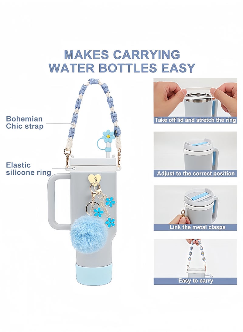 Peachjoy Cup Accessories Bundle, Handle Strap, Silicone Boot, Straw Cover, and Charms for 40oz and 30oz Tumblers (Blue) - Image 3